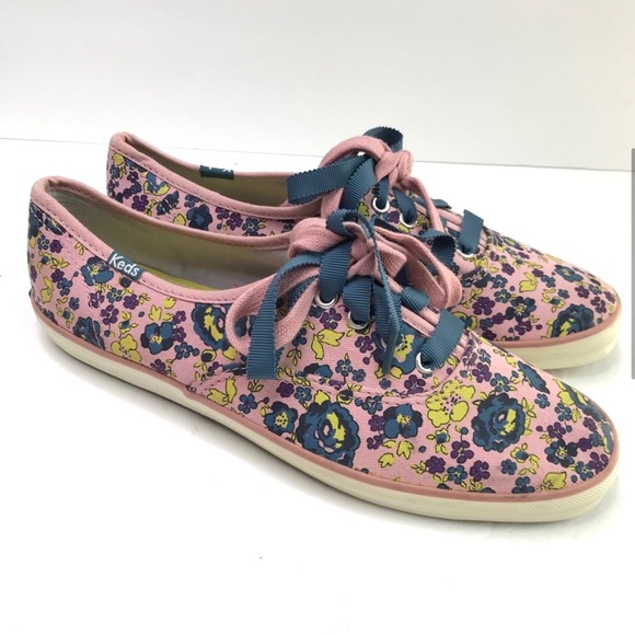 Keds Shoes Keds Pink Floral Sneakers Blue Ribbon Laces Size 65